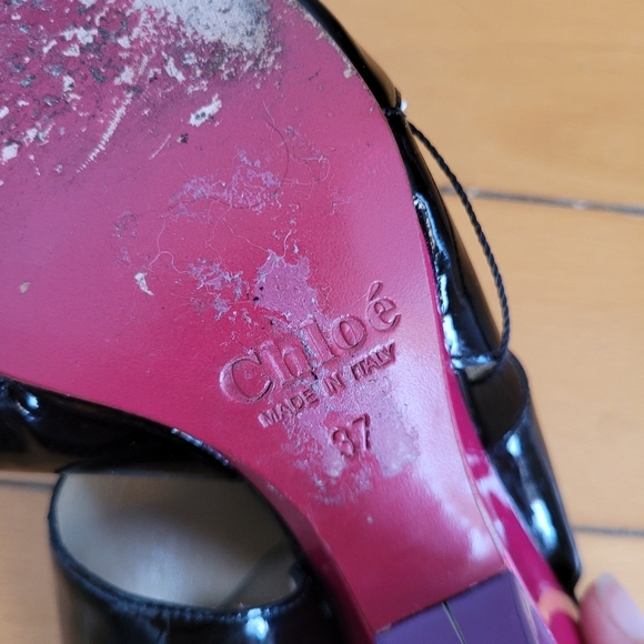 Chloé Black and Pink Wedge Sandals - Picture 8 of 8